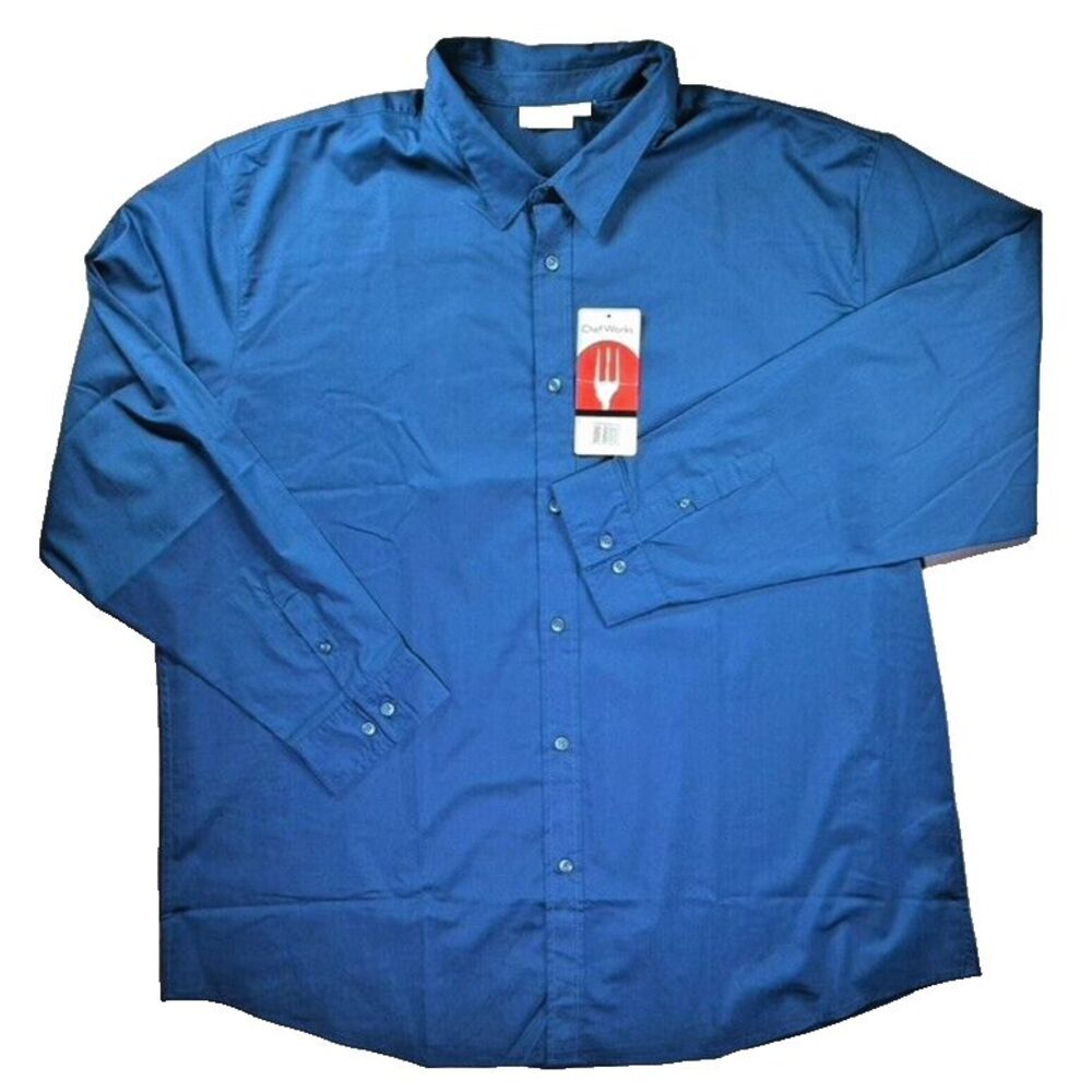 New Chef Works Shirt Mens 3XL Blue Cook Work Casual Dress LS Street‎ NWT